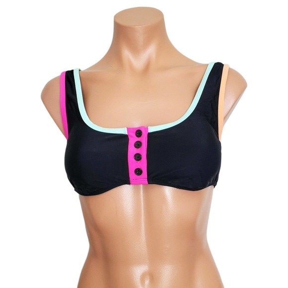 Hula Honey Colorblock-Trimmed Bralette black bikini top Junior size L - Picture 1 of 3